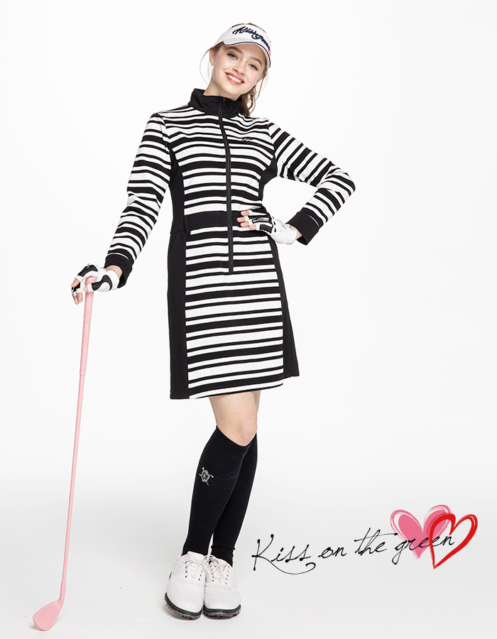 2020春の新作ゴルフウェア サイドシェーディング入りボーダージップ